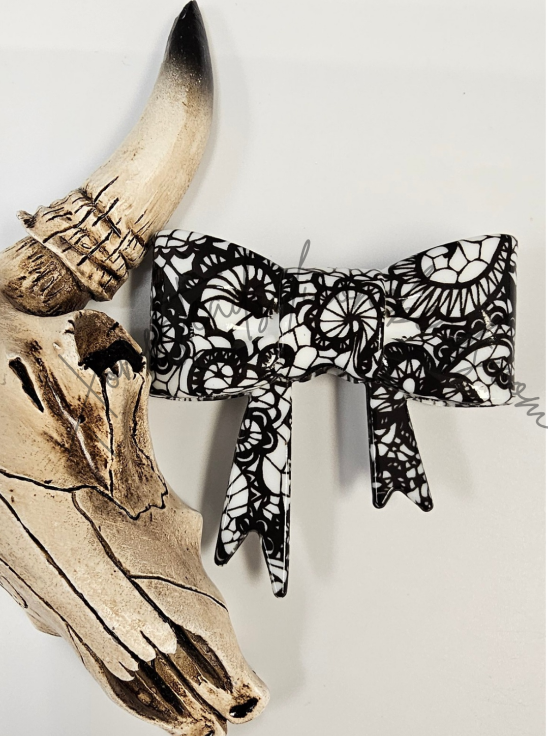Straw Topper Bow 2in1 Glossy Black Lace