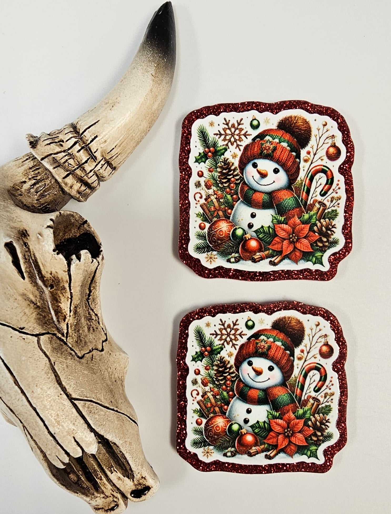 Flatback Snowman Red Glitter 493