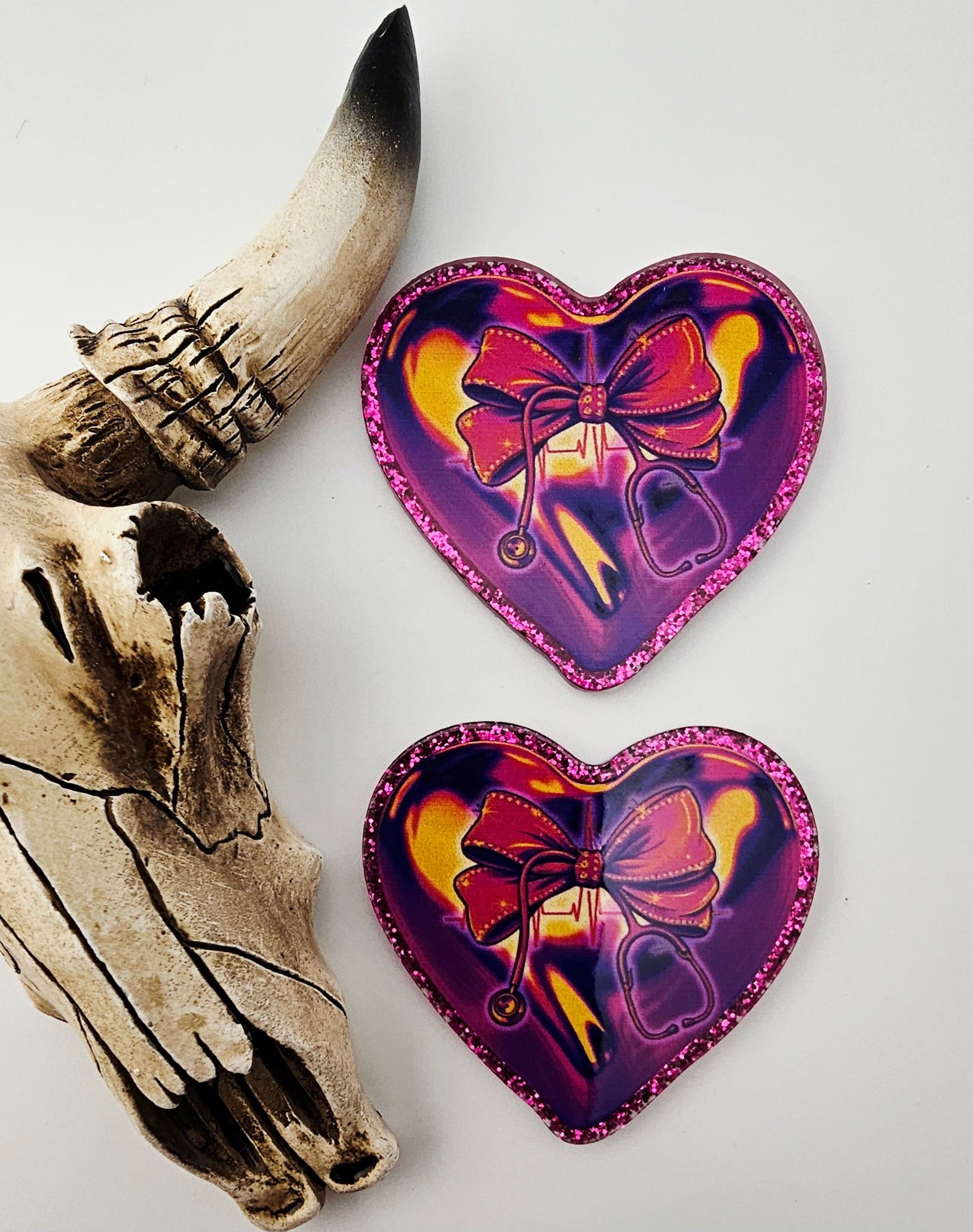 Flatback Purple Bow Stethoscope Heart 498