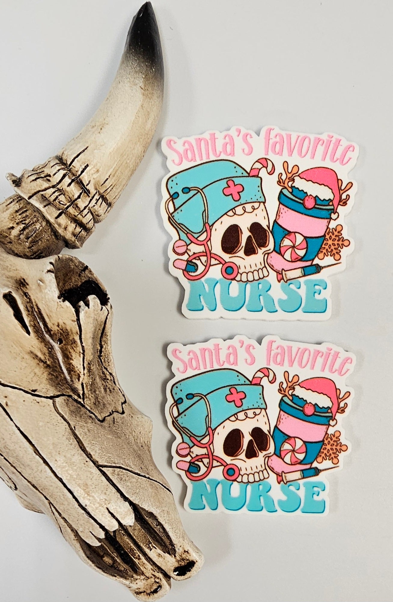 Flatback Santa's Favorite Nurse Skull 454