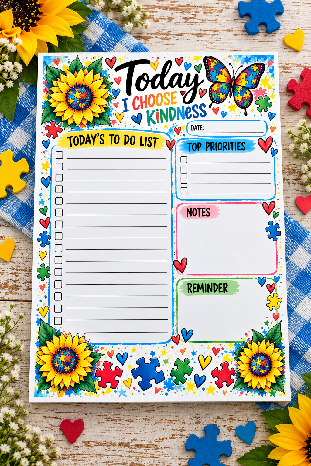 Today I Choose Kindness Autism Daily Planner Notepad