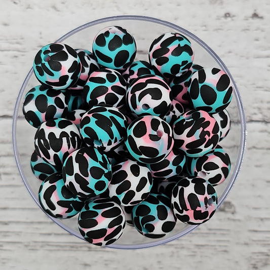 Turquoise and Pink Cow Print
