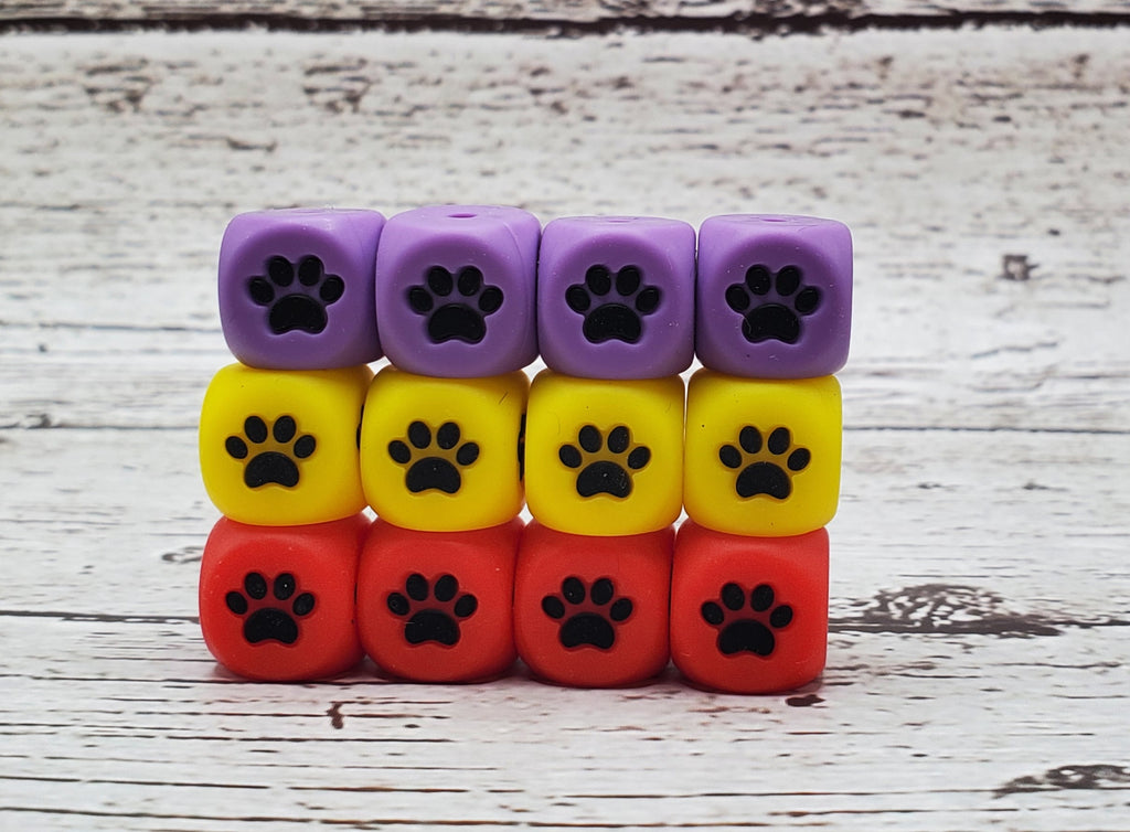 Paw Print 12mm Square Bead