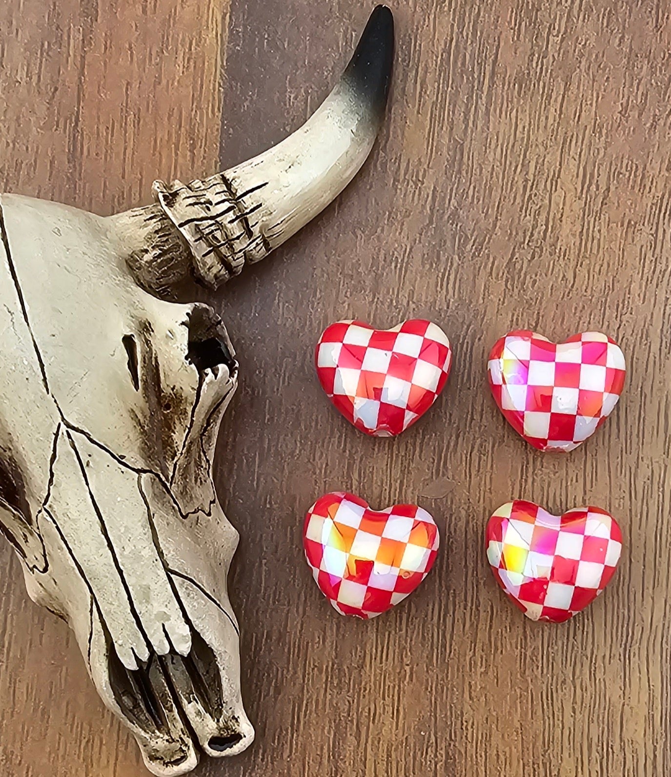 Opal Checkered Hearts Acrylic