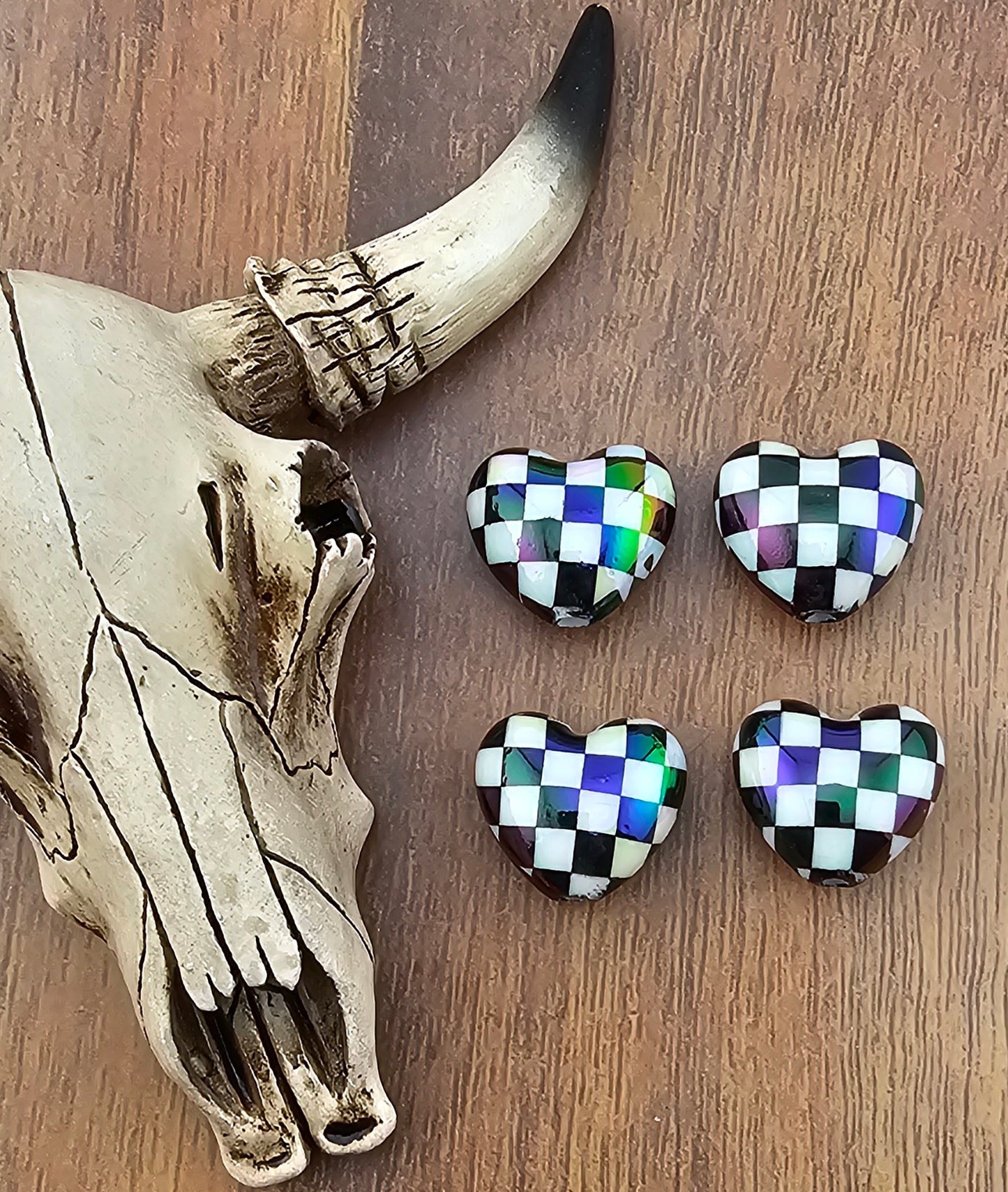 Opal Checkered Hearts Acrylic