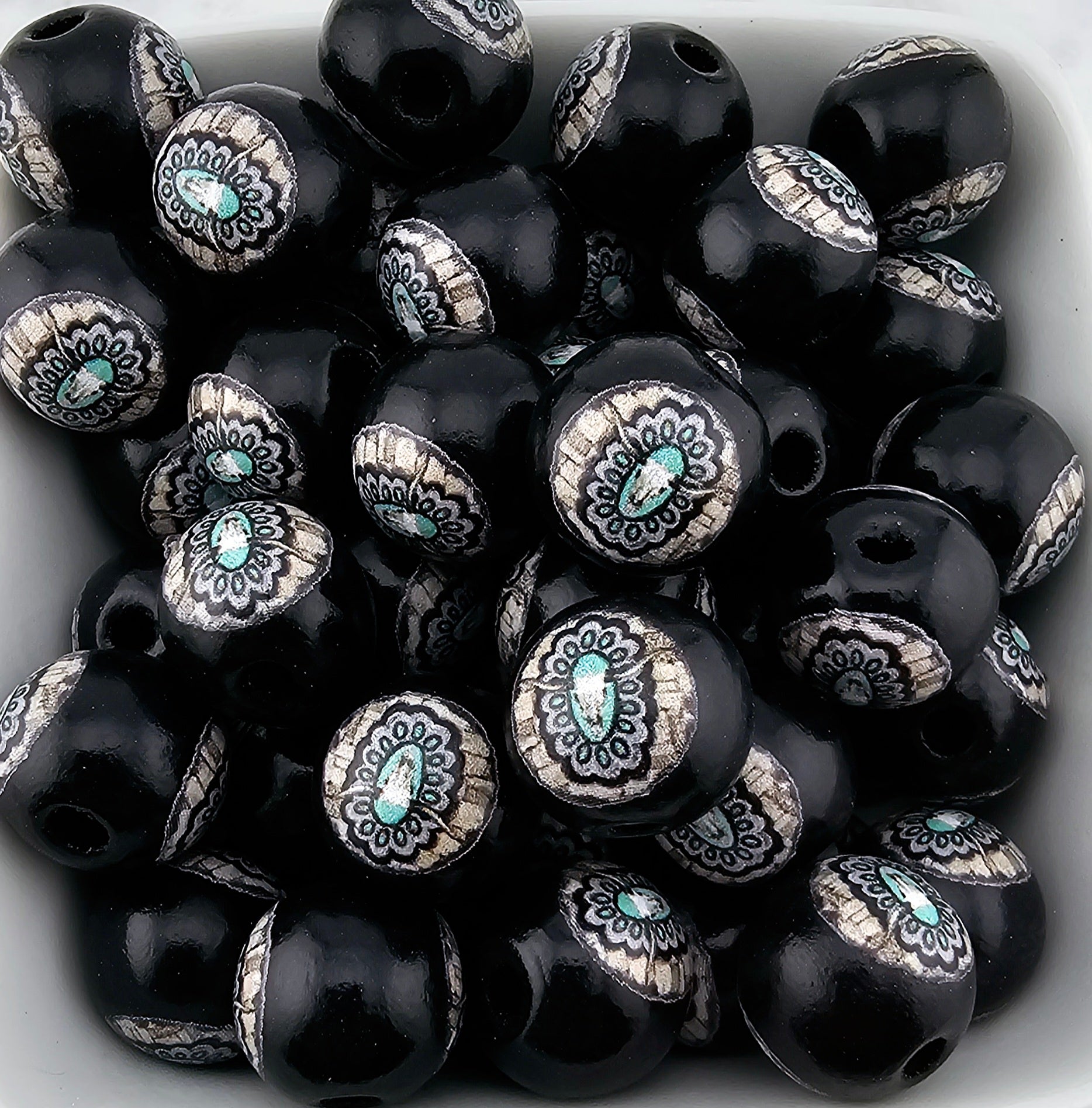 Turquoise Longhorn Cow Print 16mm Wooden Bead