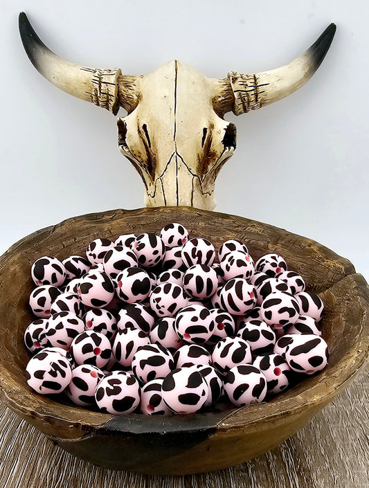 P131 Pink and Black Cow 12mm Printed