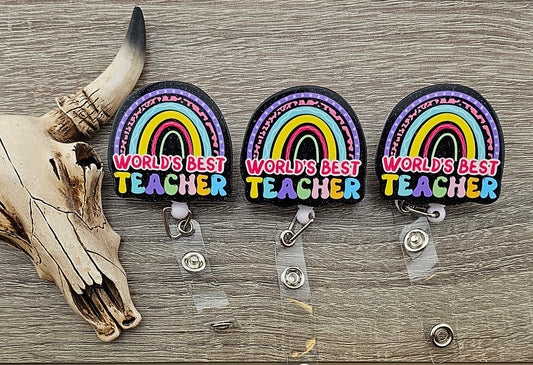 Badge Reel World's Best Teacher Rainbow