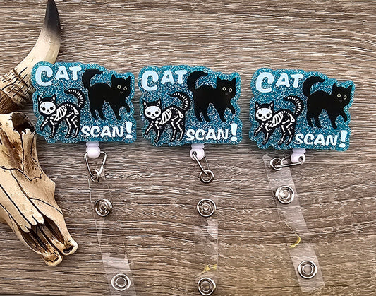 Badge Reel Cat Scan Black Cat & Skelton Cat