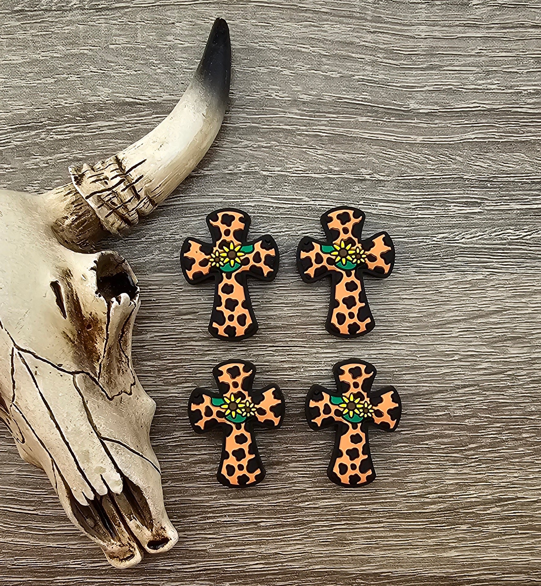 Tan Leopard Sunflower Cross Focal