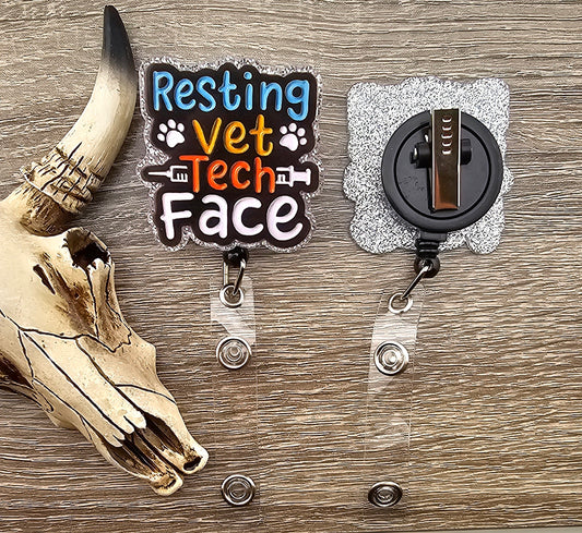 Badge Reel Resting Vet Tech Face