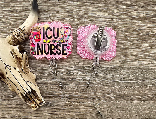 Badge Reel ICU Nurse Pink