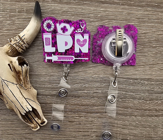Badge Reel LPN with Neddle Purple Glitter