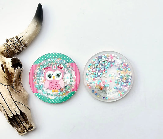 Happy Owl Flatback Acrylic Glitter Shaker