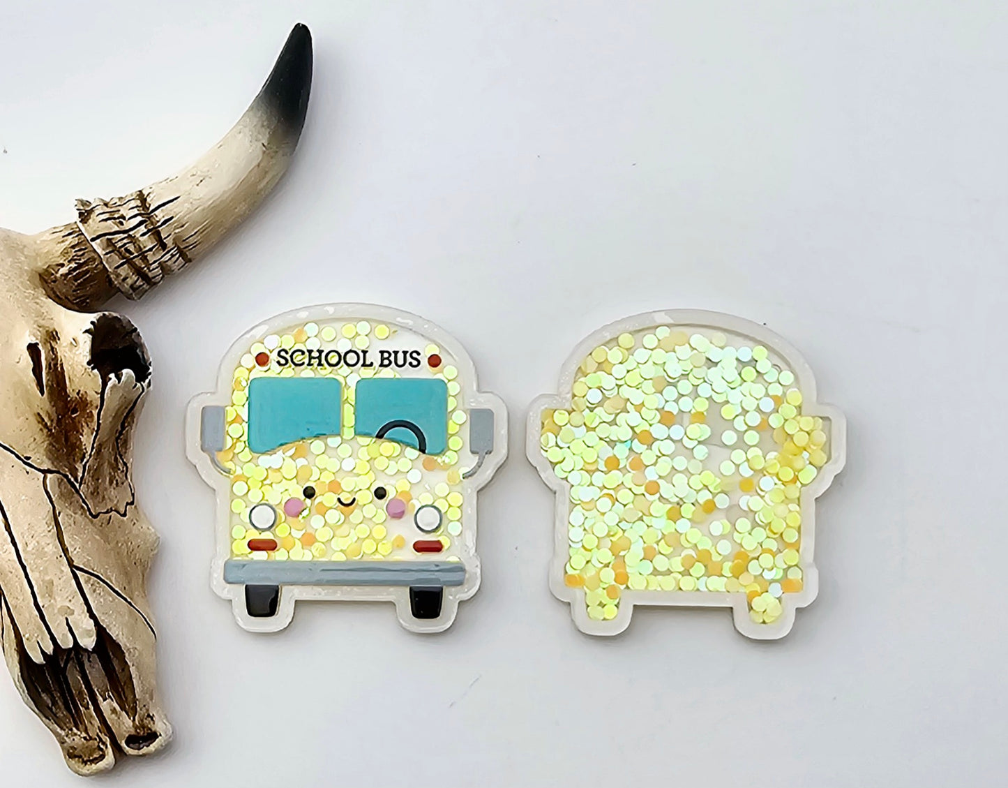 School Bus Flatback Acrylic Glitter Shaker