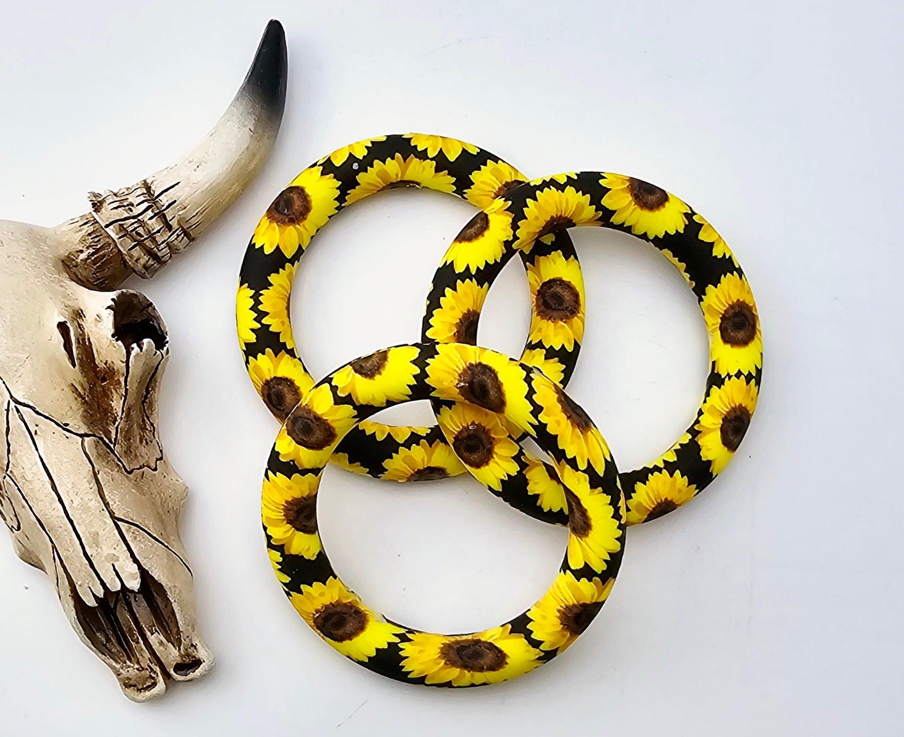 Yellow Black Sunflower 65mm Silicone Ring