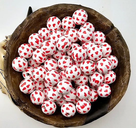 Hearts Print 16mm Wooden Bead