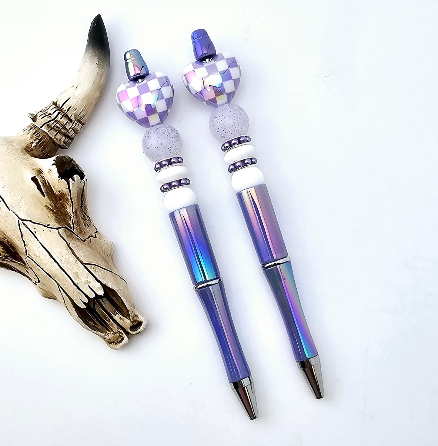 Pre-Made Purple Checkered Heart Pen