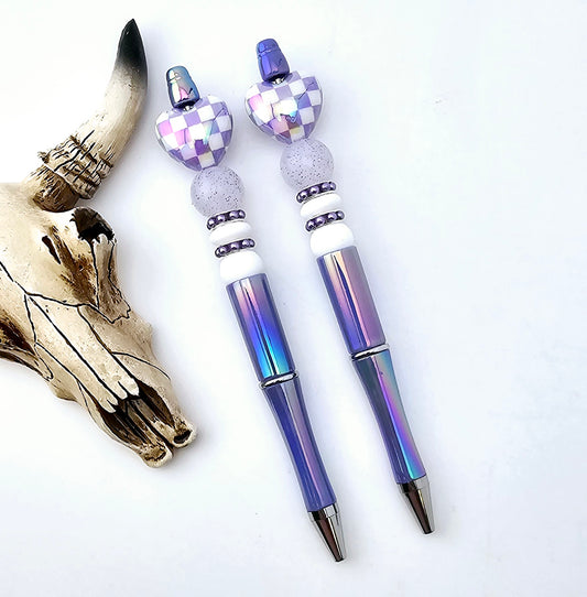 Pre-Made Purple Checkered Heart Pen