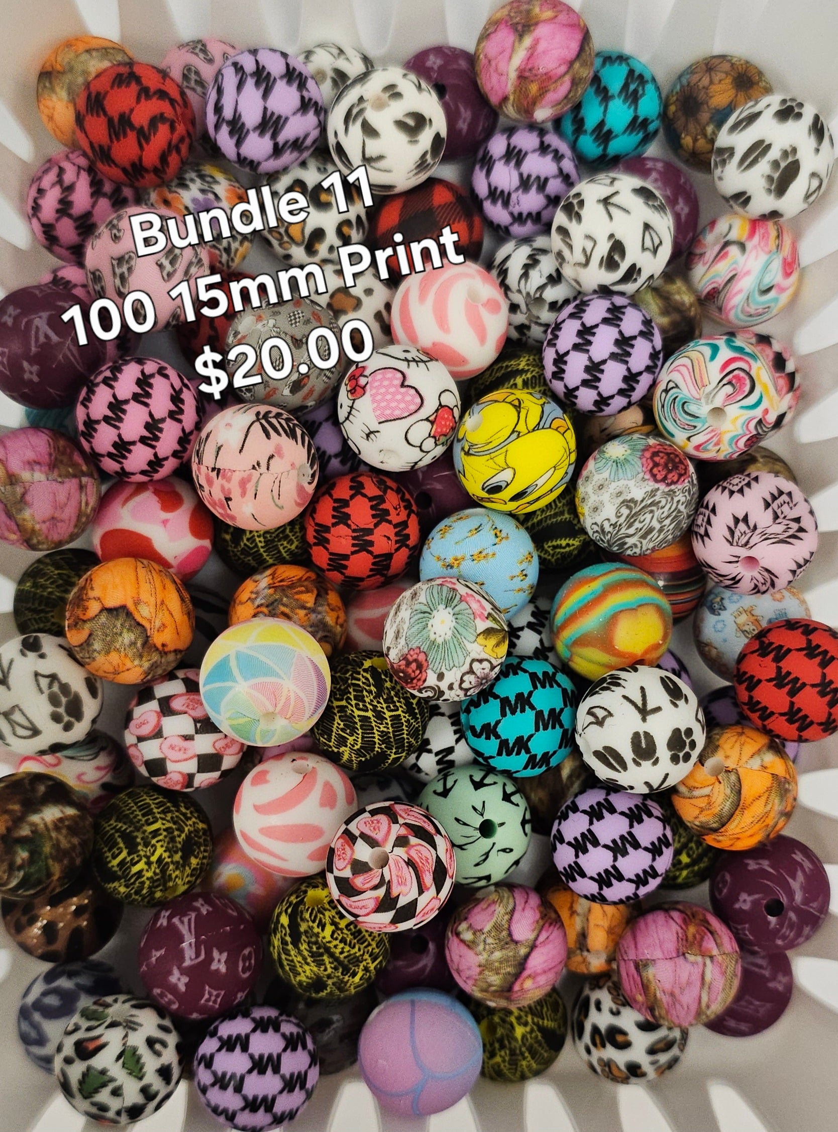Bundle Deal 11 - 100 15mm Print Beads