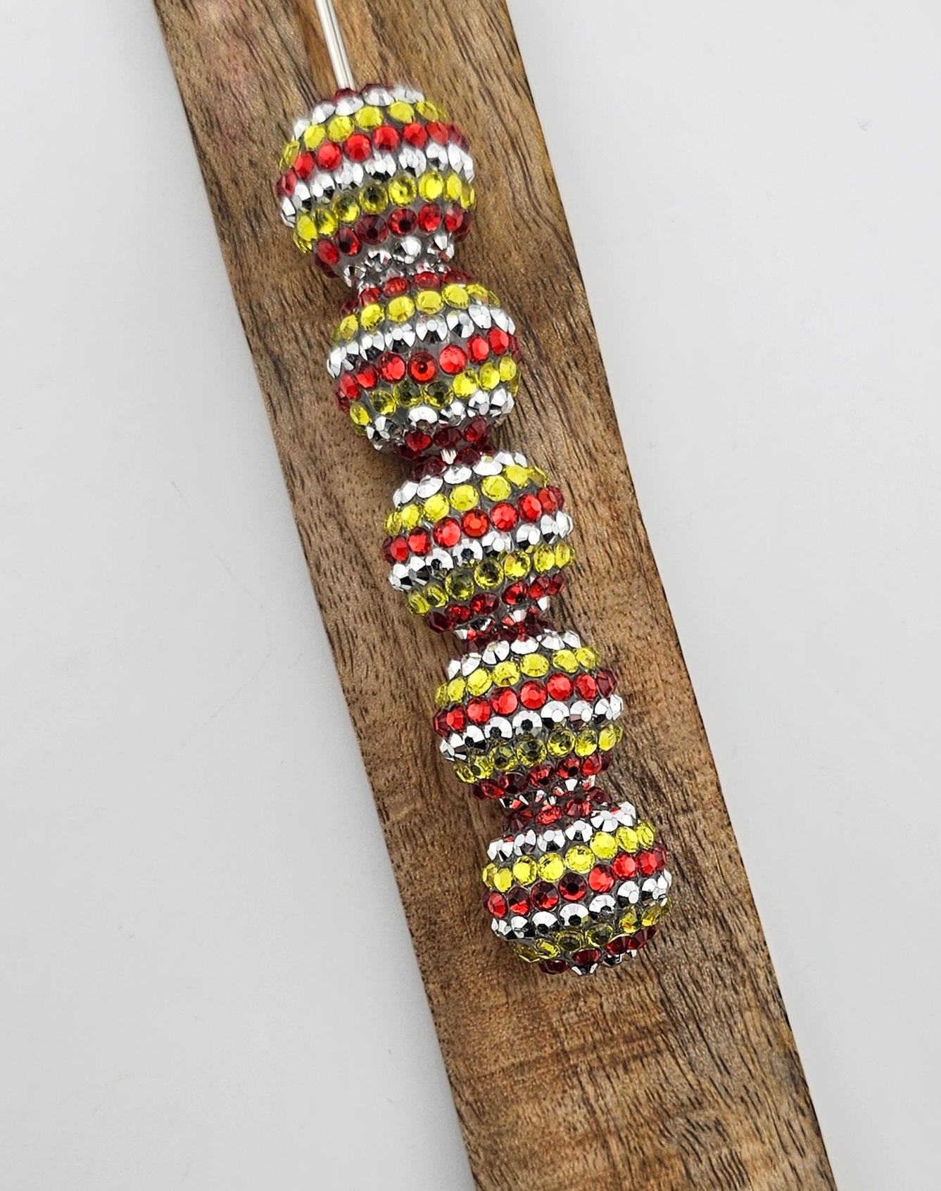 20mm Striped Rhinestone Bead - KC Football Chiefs