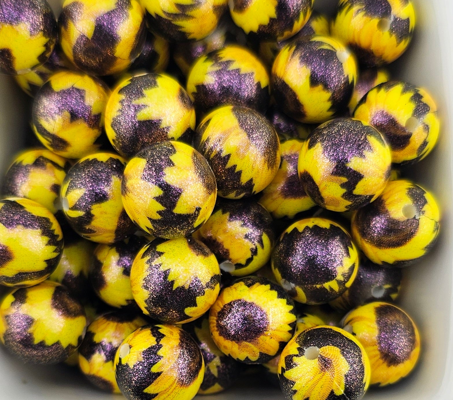 Opal Black and Yellow Sunflower Print 15mm