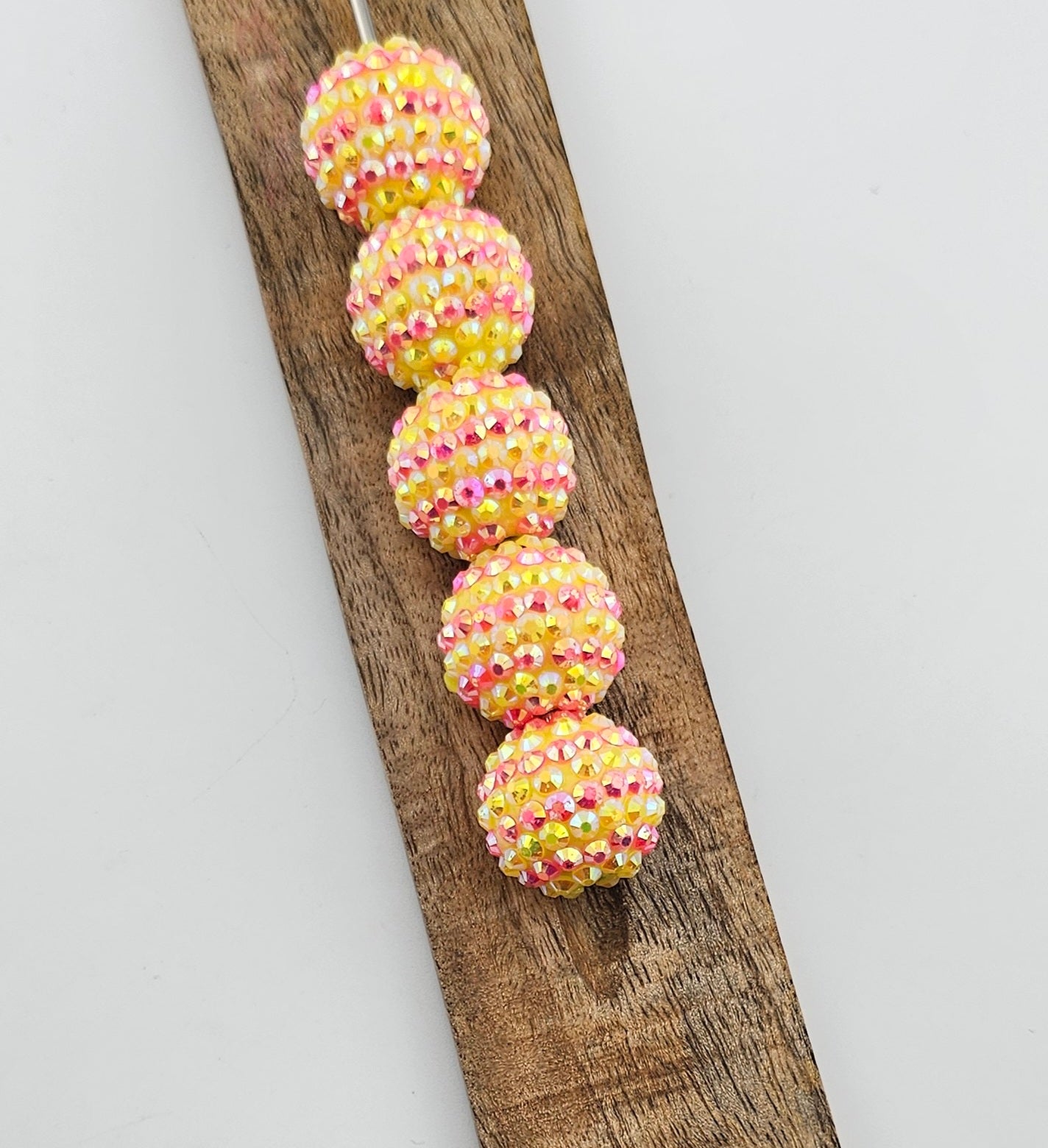 20mm Striped Rhinestone Bead - Peachy Pink Fizz
