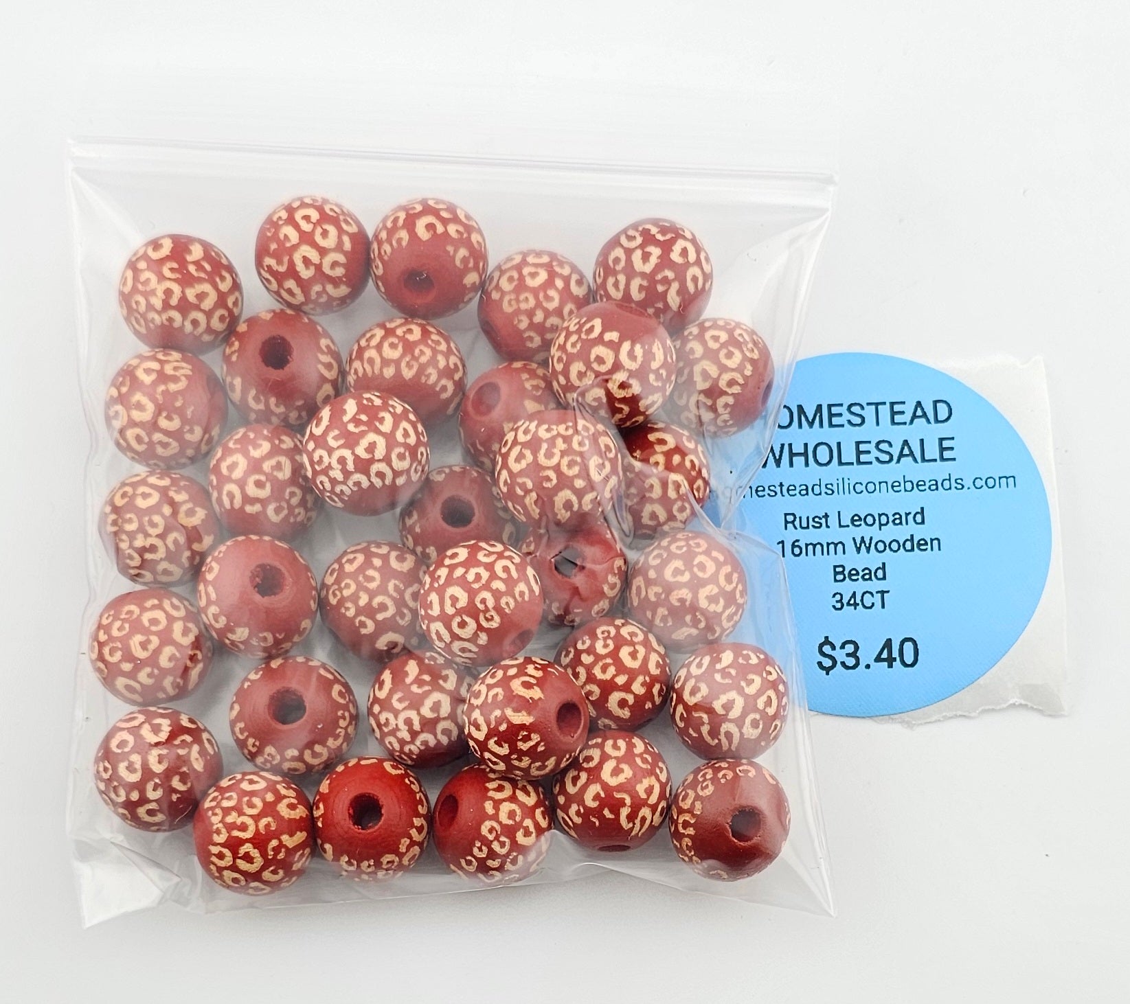 Rust Leopard 16mm Wooden Bead 34CT