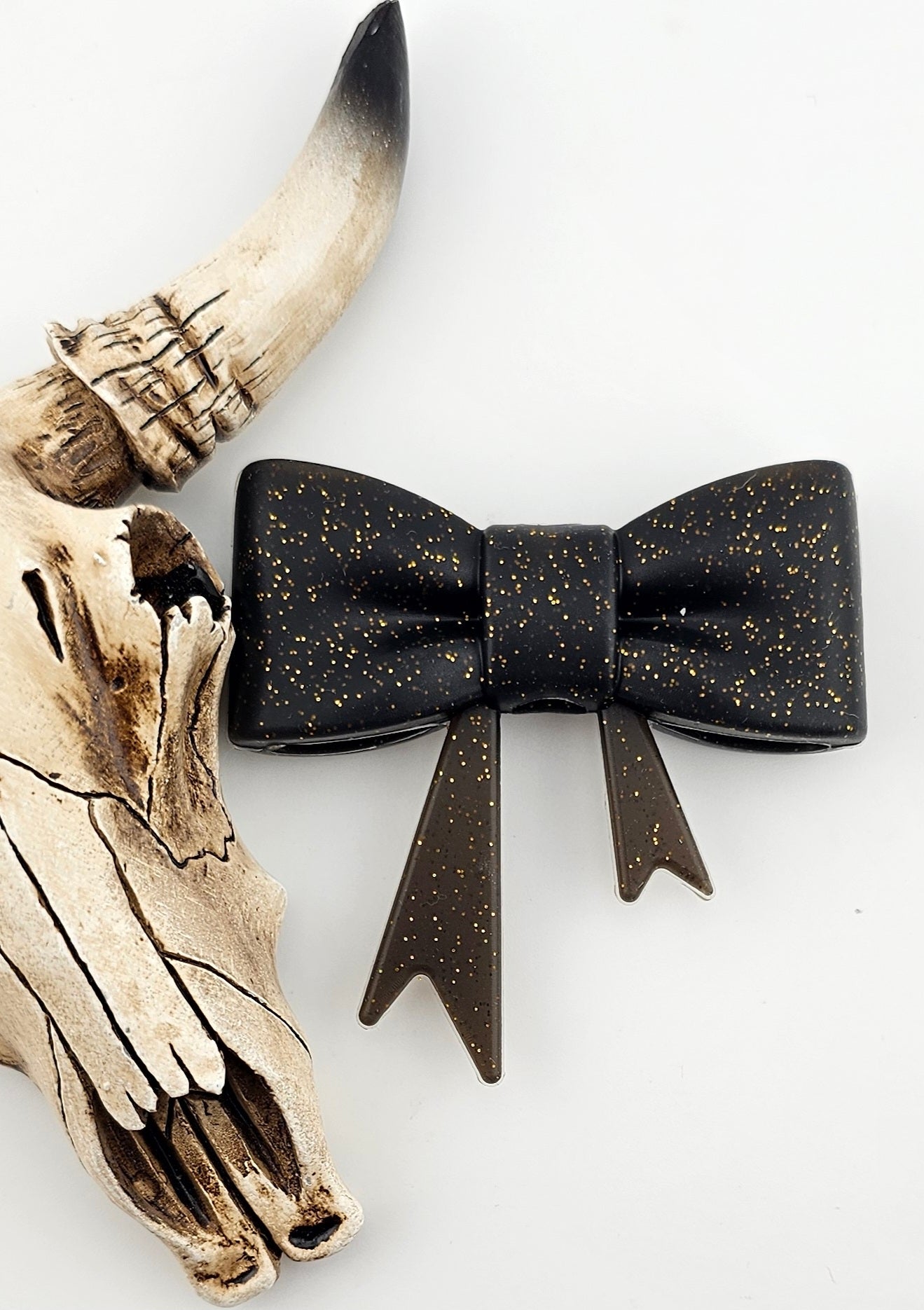 Large Bow Focal Black Gokd Glitter