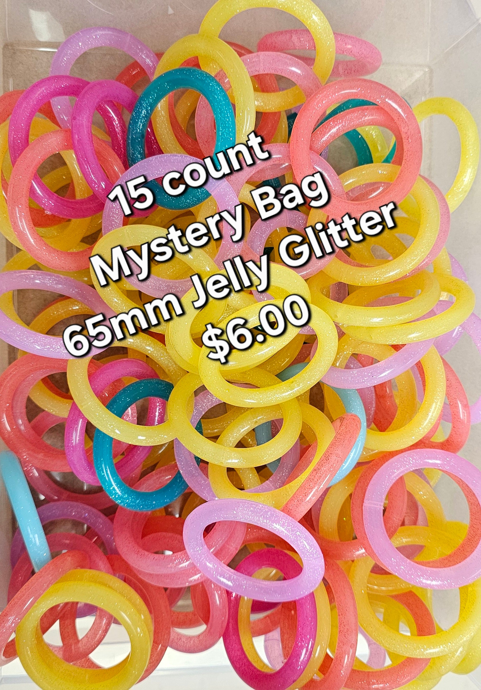 65mm Ring Jelly Glitter Mystery Pull of a 15 count Bag