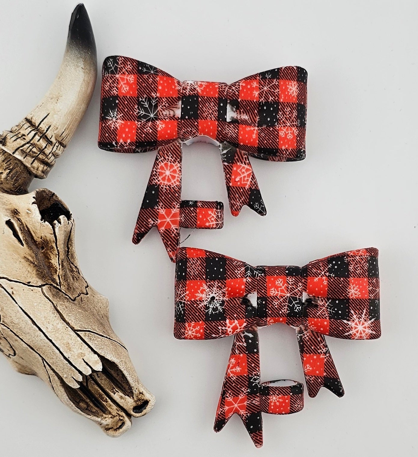 Straw Topper Bow Christmas Snowflake Plaid