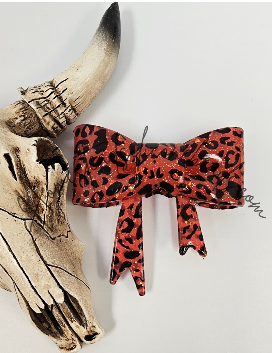 Straw Topper Bow Focal 2in1 - Cheetah Glitter Glossy