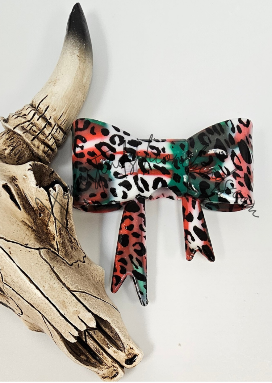 Straw Topper Bow 2in1 Glossy Christmas Cheetah BWLD-07