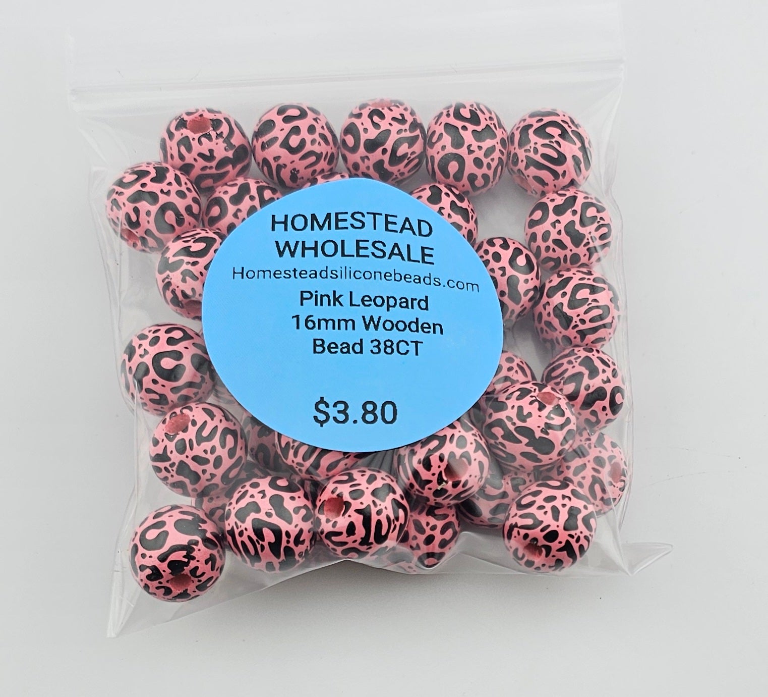 Pink Leopard 16mm Wooden Bead 38CT