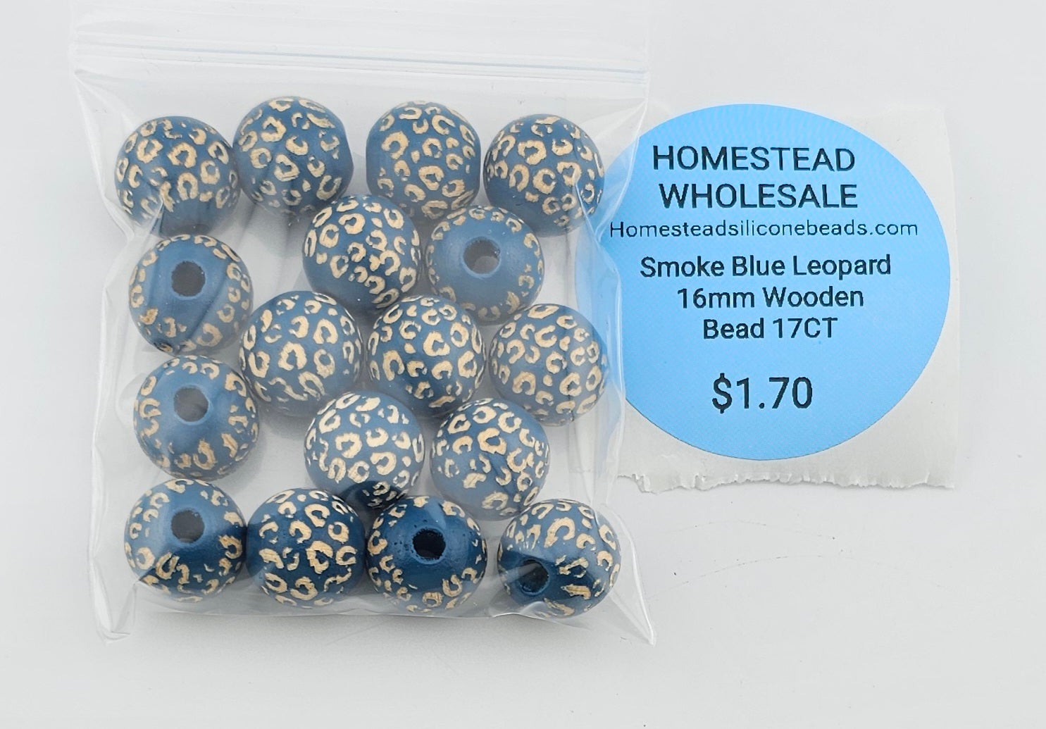 Smoke Blue Leopard 16mm Wooden Bead 17CT