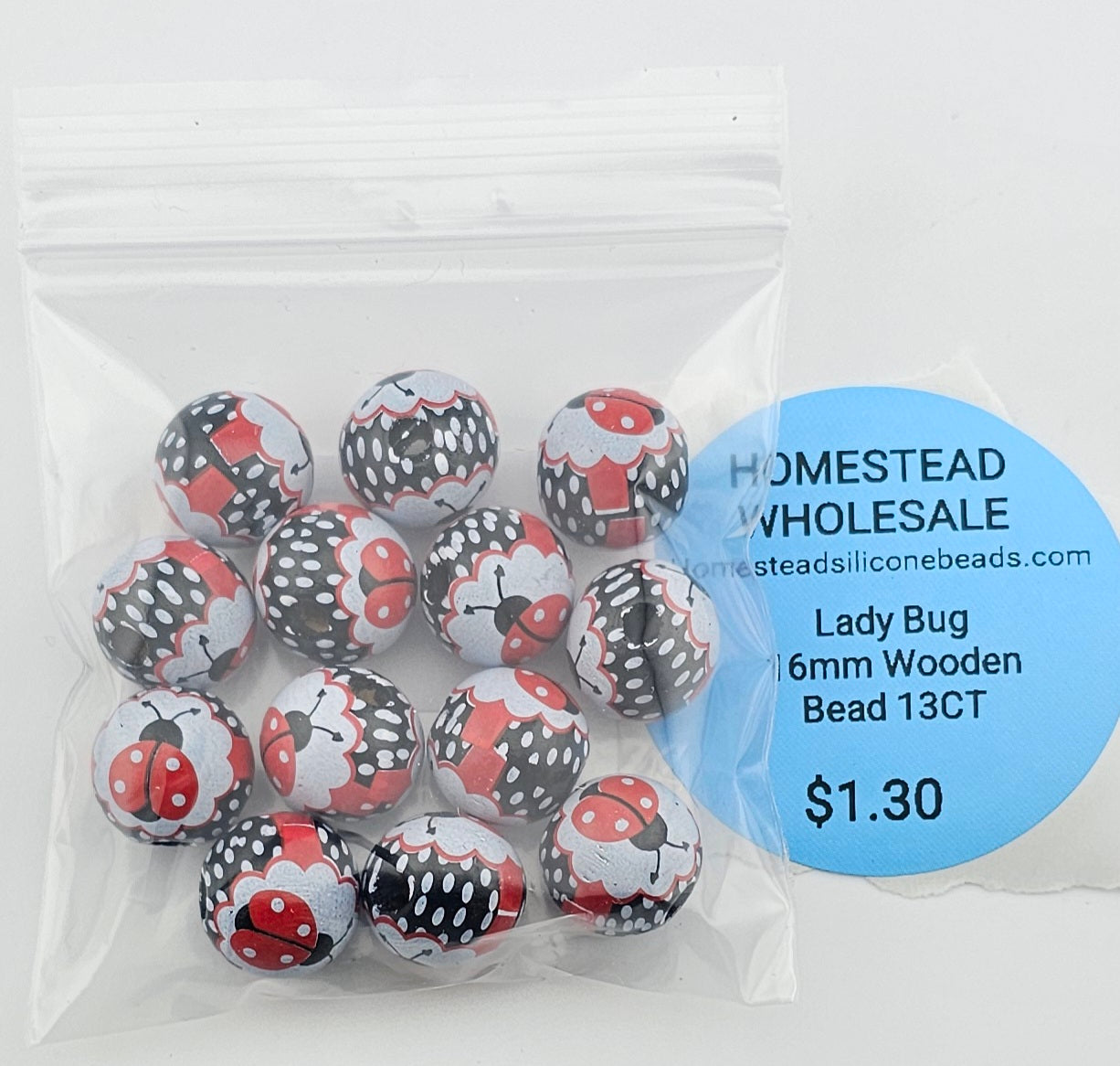Lady Bug 16mm Wooden Bead 13CT