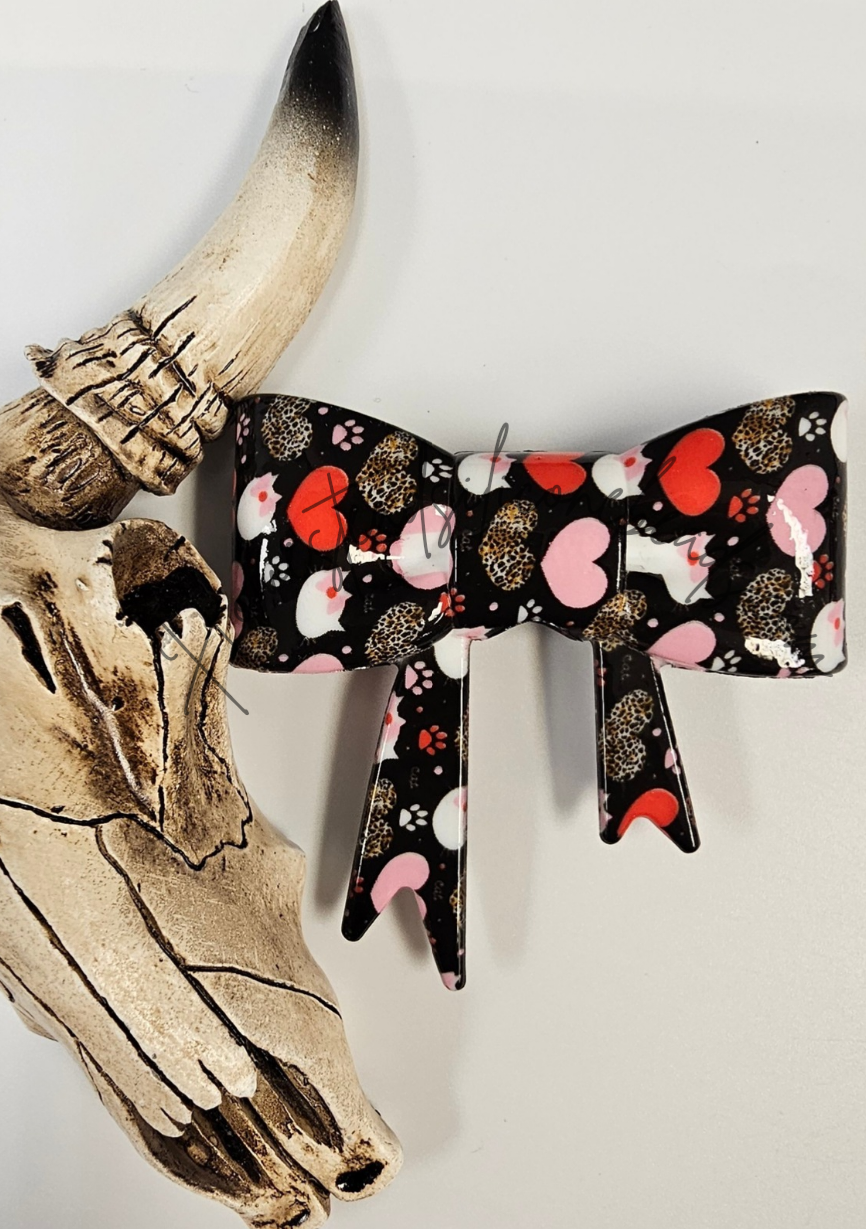 Straw Topper Bow 2in1 Glossy Leopard Heart Paw
