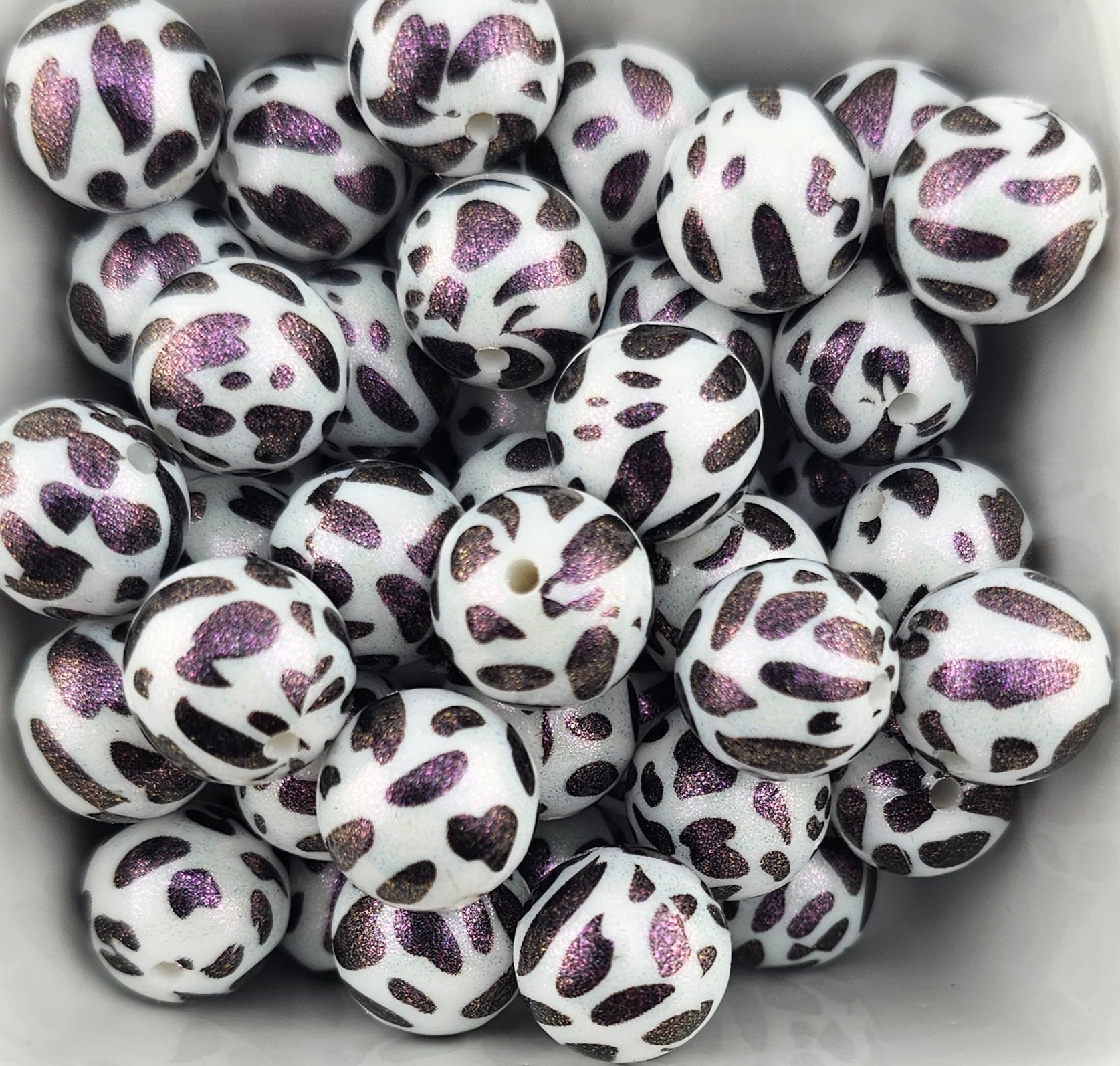 Opal Black and White Cow Print 15mm