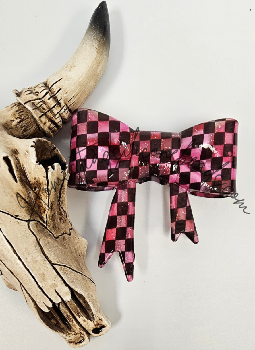 Straw Topper Bow Focal 2in1 - Checkered Glitter Glossy