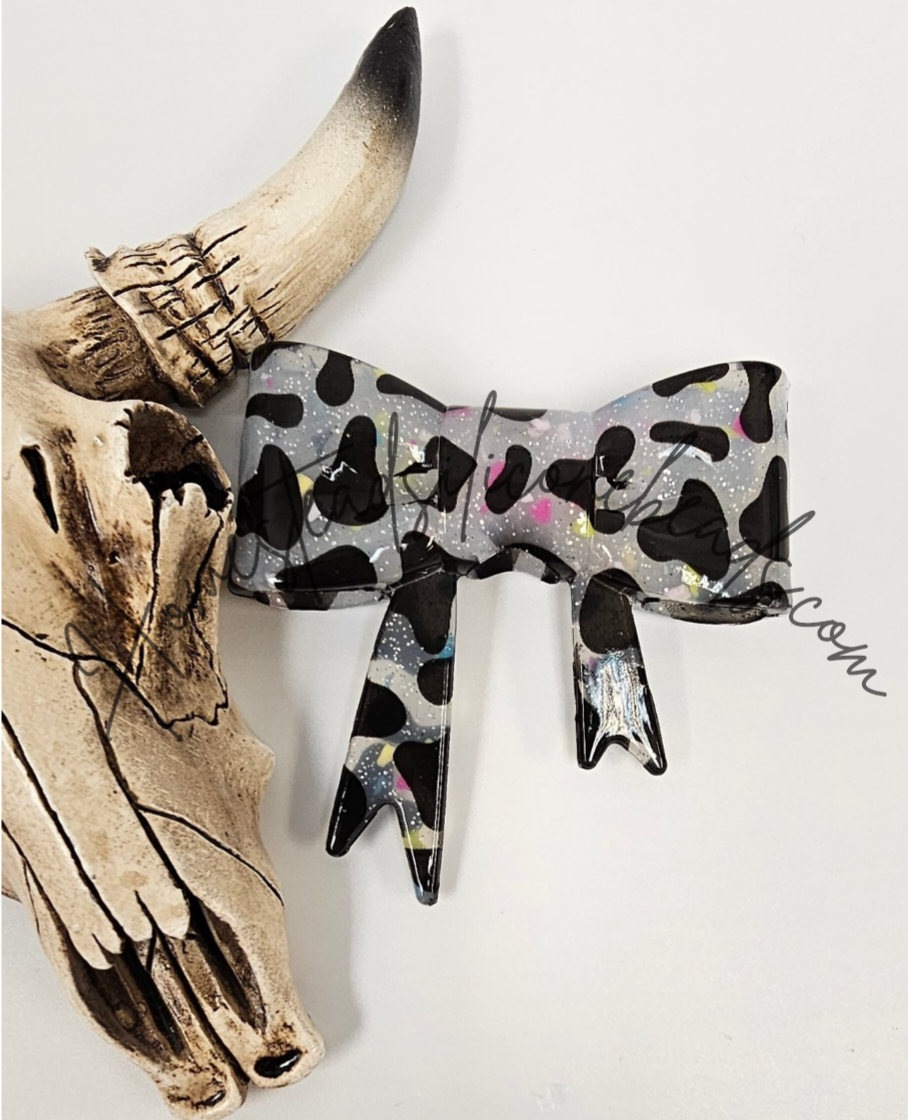 Straw Topper Bow Focal 2in1 - Cow Glitter Glossy
