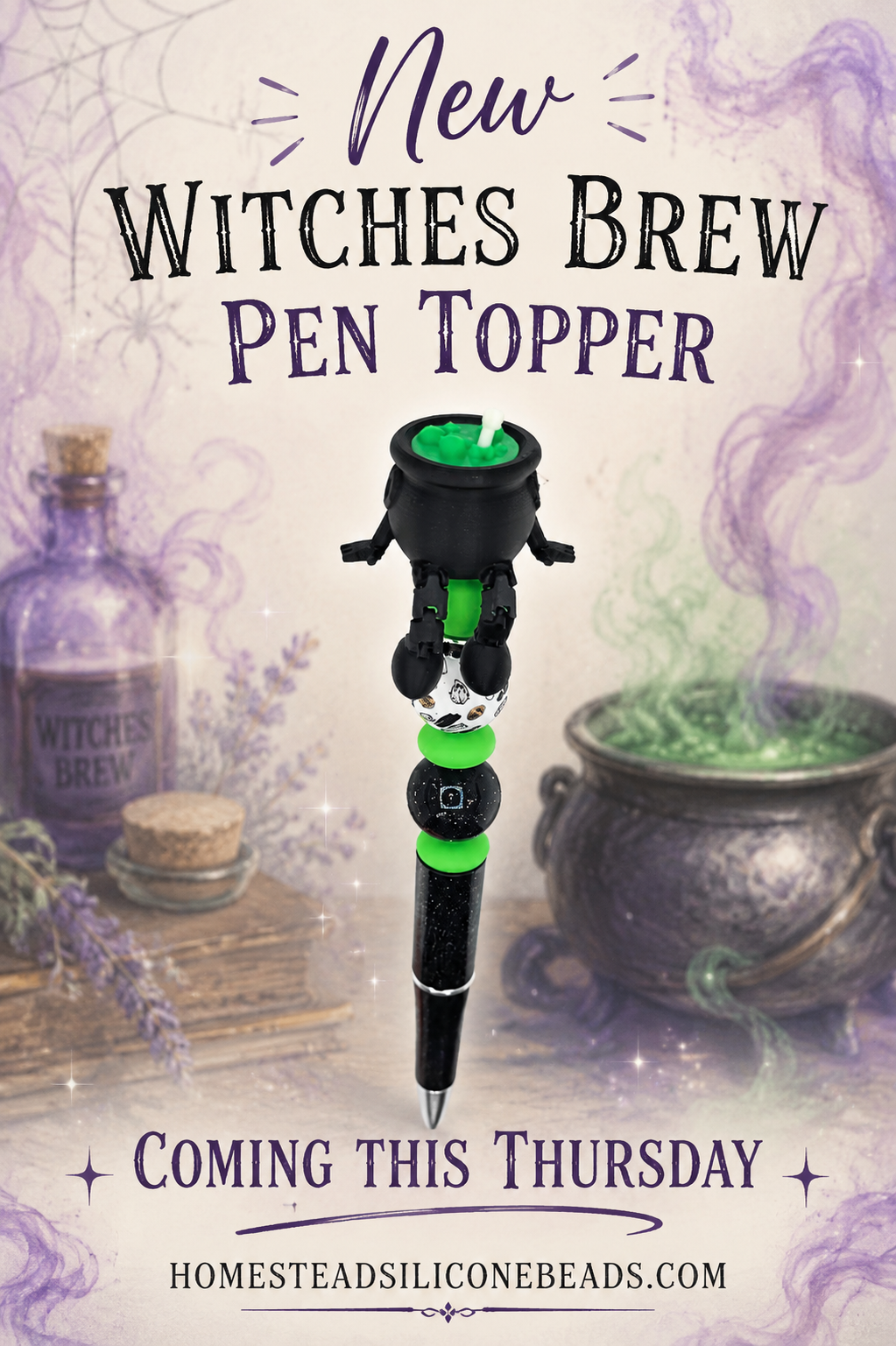 Witches Brew Articulated Pen Topper *not silicone* printed by a 3D printer