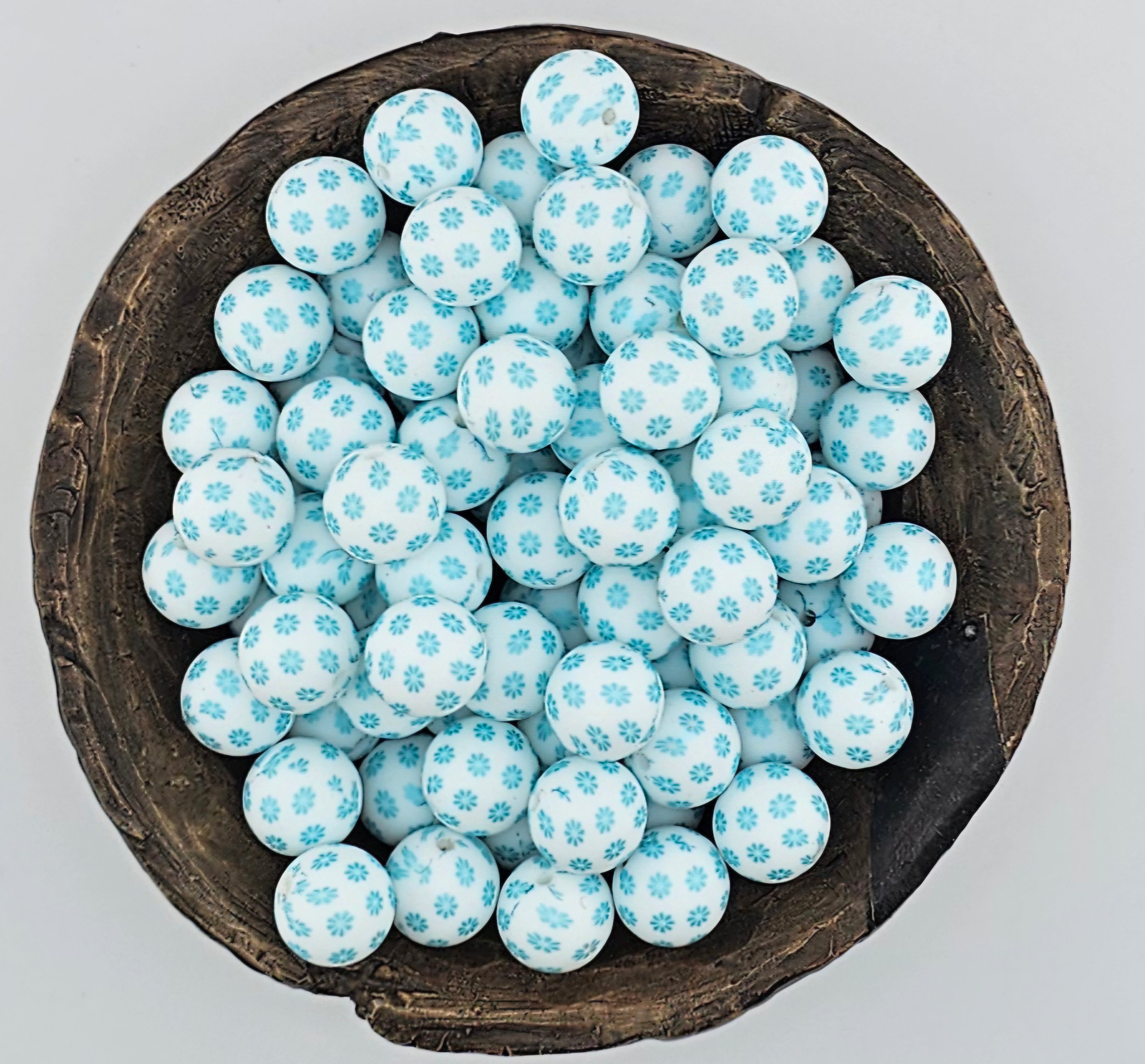 Ice Blue Metallic Daisy Print