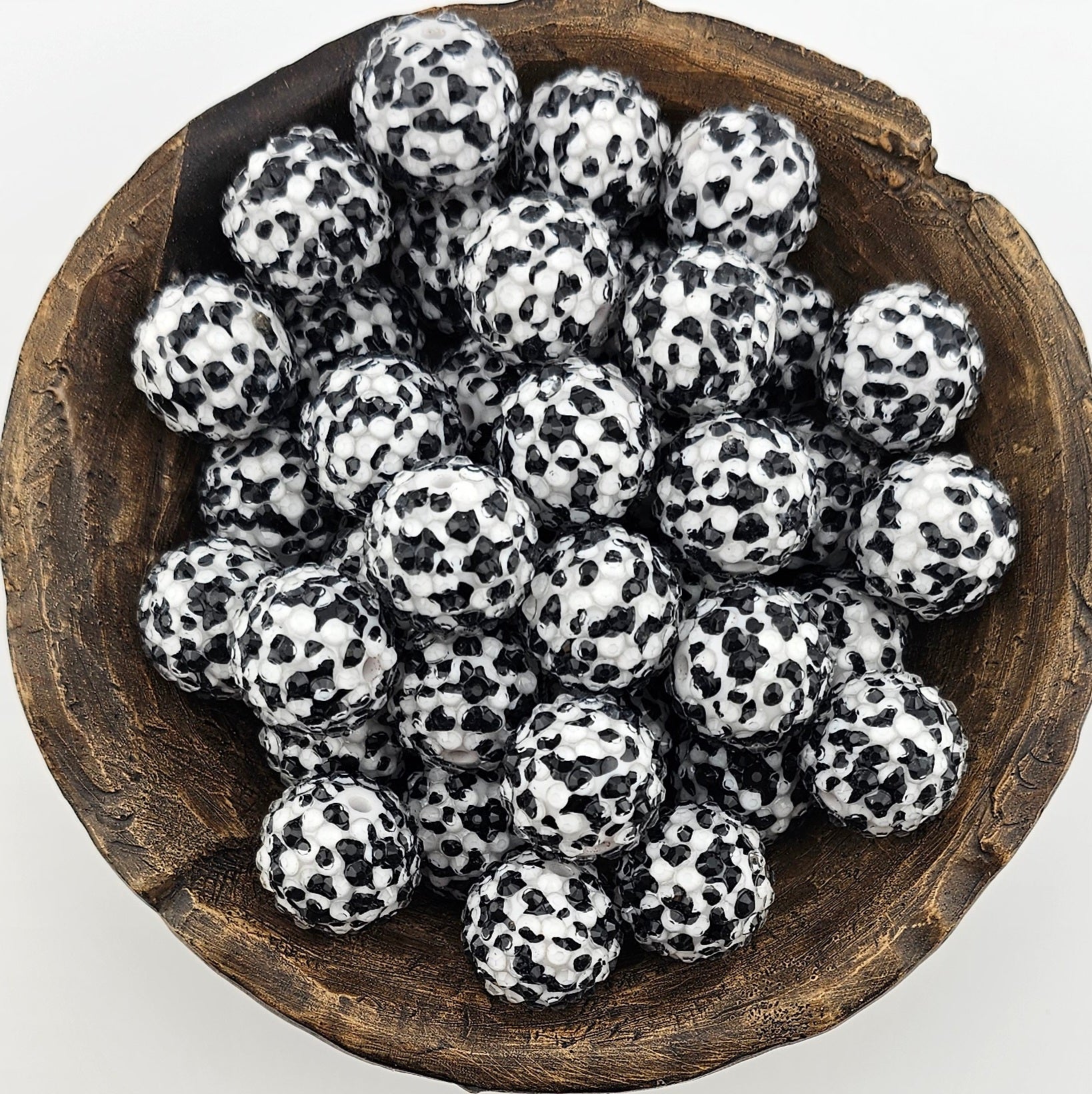 20mm Rhinestone Acrylic Black/White Cow