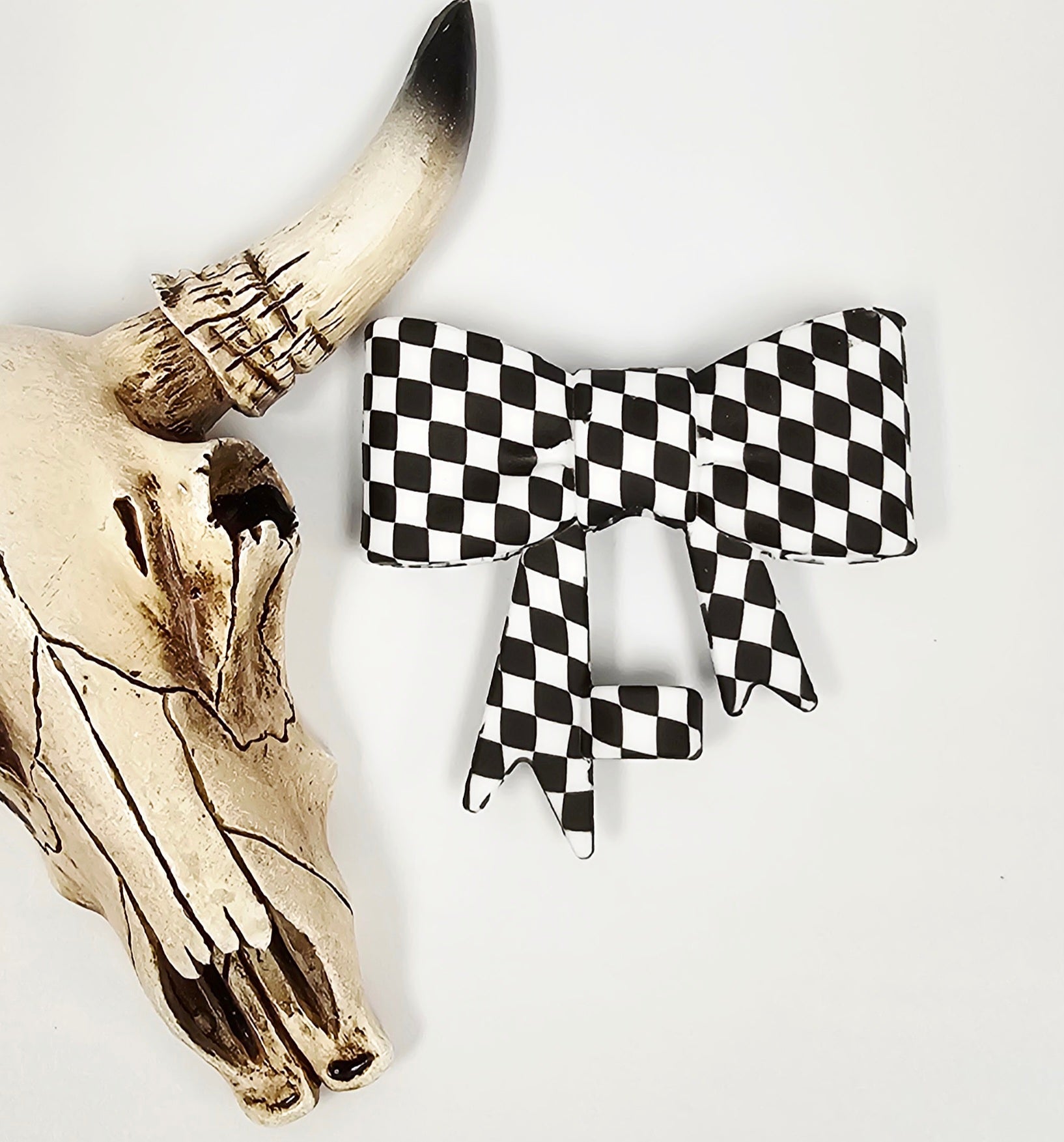 Straw Topper Bow Black White Checkered
