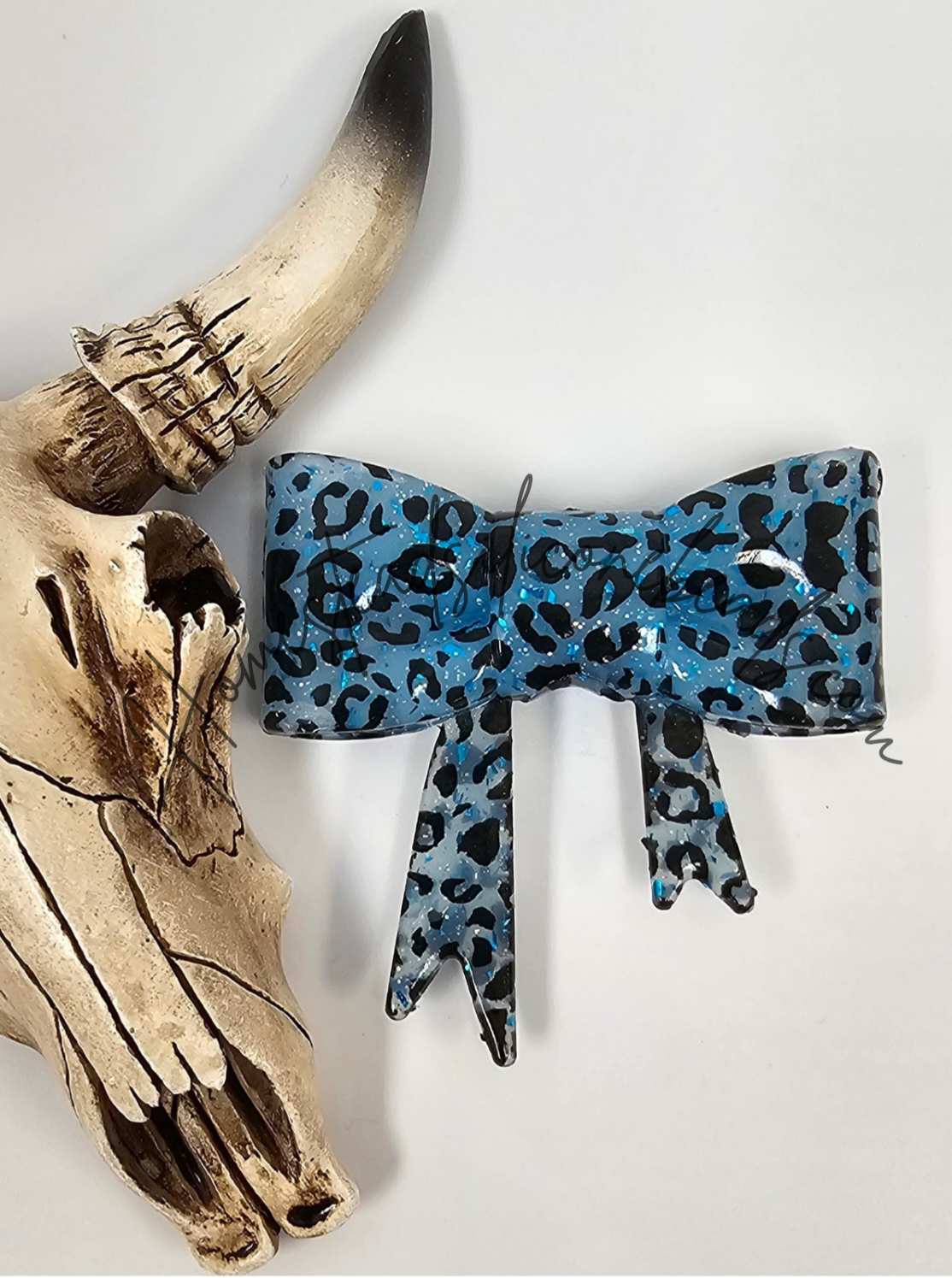 Straw Topper Bow Focal 2in1 - Cheetah Glitter Glossy