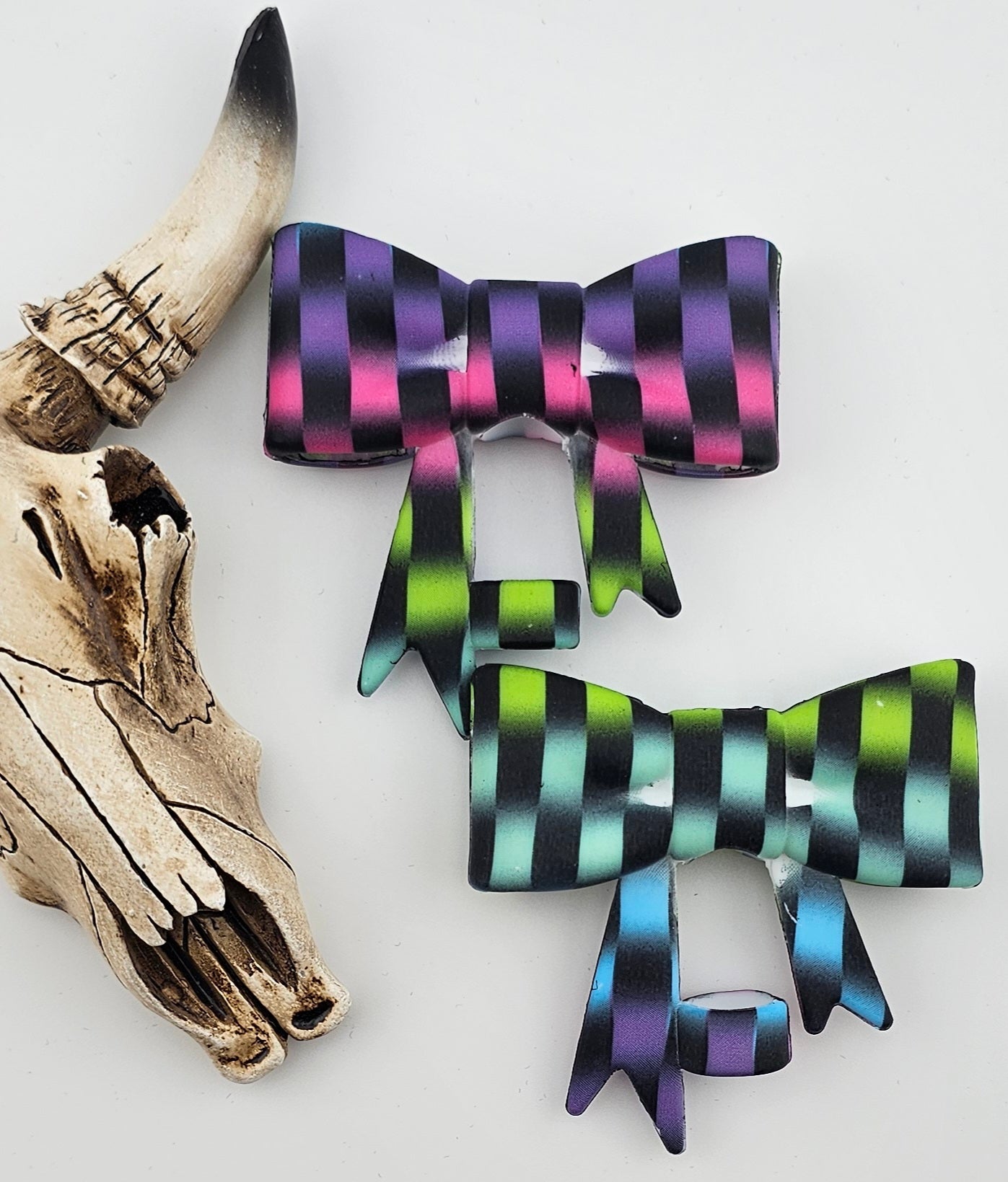 Straw Topper Bow Bright Checker