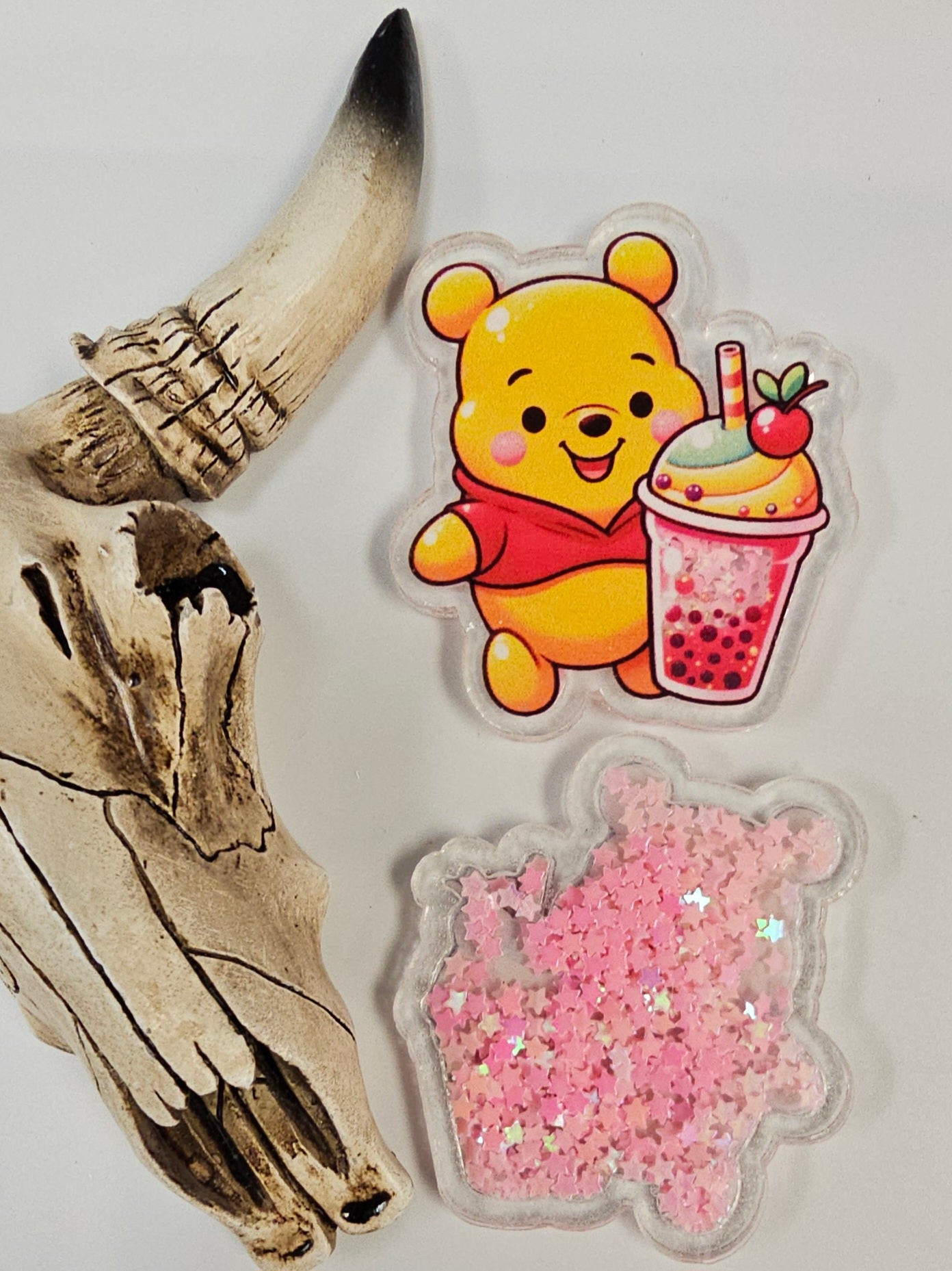 Flatback Glitter Shaker Yellow Bear with Boba  GS 105