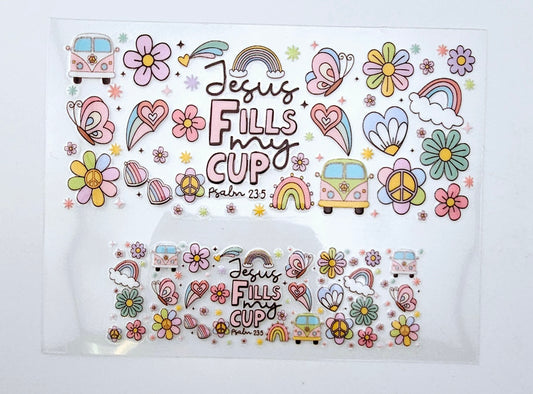 Mini Tumbler Wrap UV DTF Jesus Fills My Cup 17