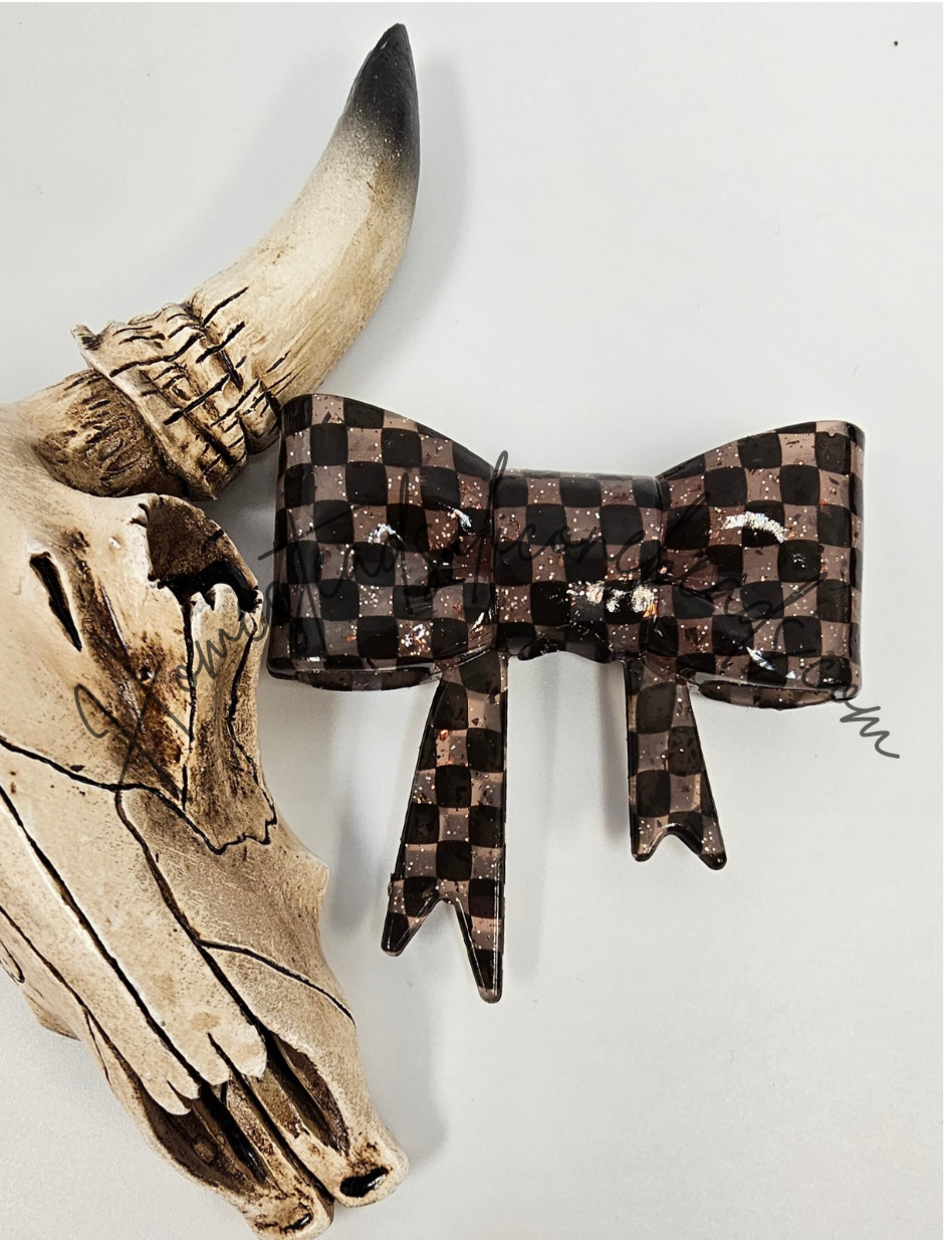 Straw Topper Bow Focal 2in1 - Checkered Glitter Glossy