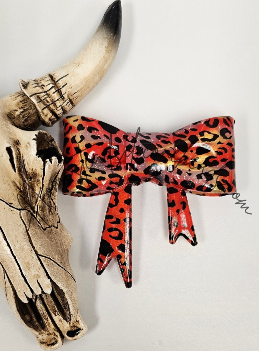 Straw Topper Bow Focal 2in1 - Cheetah Glitter Glossy